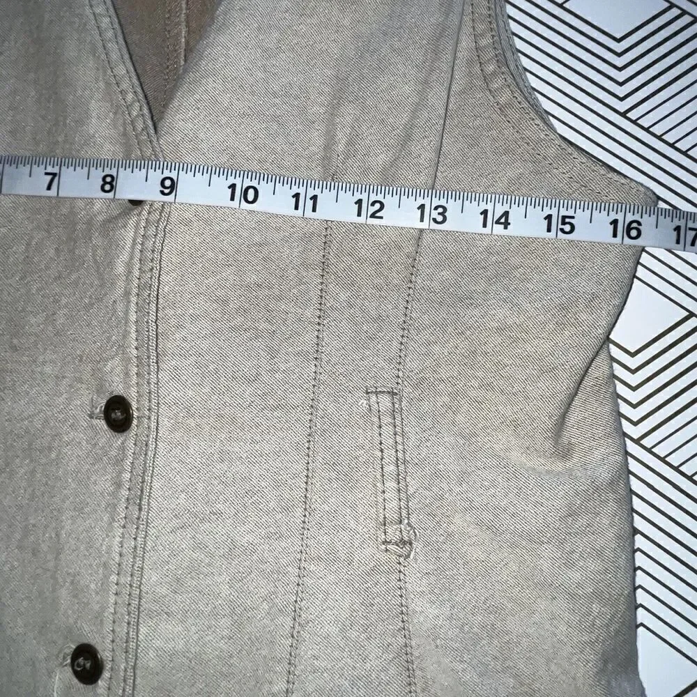 VTG MIDI Denim? Tank Dress Size 10 Tan Beige Button Down Cotton Made In USA 90s*